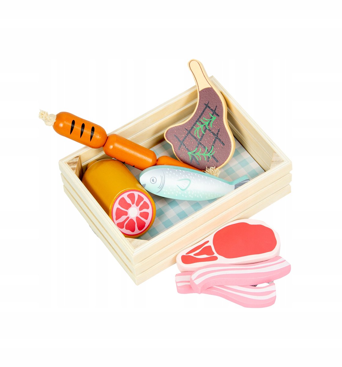 Zabawkowy Drewniany Koszyk Z Mięsem i Rybą Zabawka
