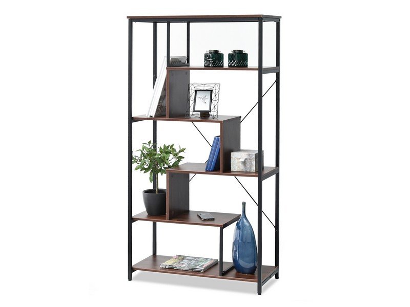 Regał Z Otwartymi Półkami Metalowy Stelaż Do Loftu Harper B Czarny Orzech