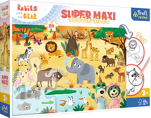 Puzzle dla dzieci Super Maxi Double Sided - Bobaski na safari wiek 3+