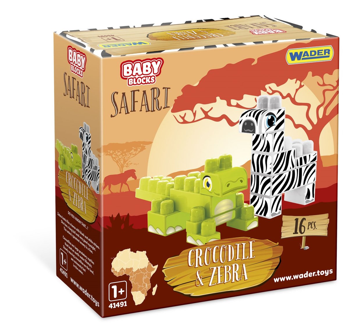 Wader Baby Blocks Safari krokodyl i zebra 16 elementów