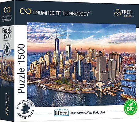 Trefl Prime - Puzzle UFT Cityscape: Manhattan, New York, USA - 1500 Elementów, Najgrubsza Tektura, BIO, EKO, Nowy Jork, USA, Miejski Krajobraz, Kreatywna Rozrywka dla Dorosłych i Dzieci od 12 Lat 26189