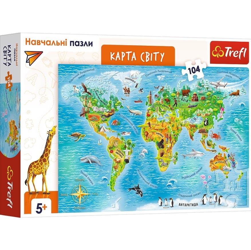 Trefl Puzzle edukacyjne 104 Mapa świata UA Nowa