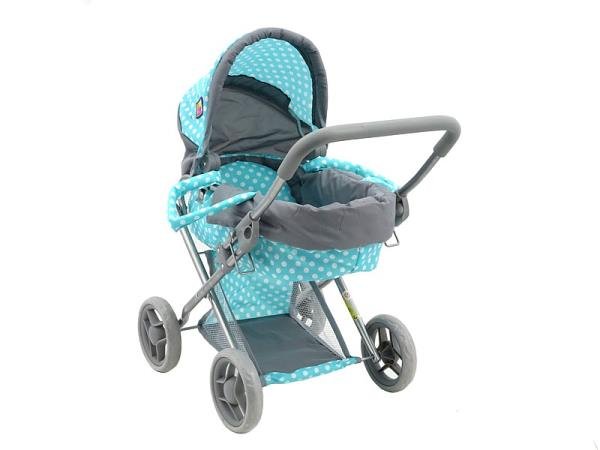 Wózek głęboki dla lalek, mieta w białe kropki 534001