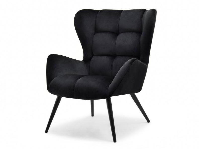 Czarny Fotel Welurowy Kikori Z Wysokim Oparciem I Podłokietnikami