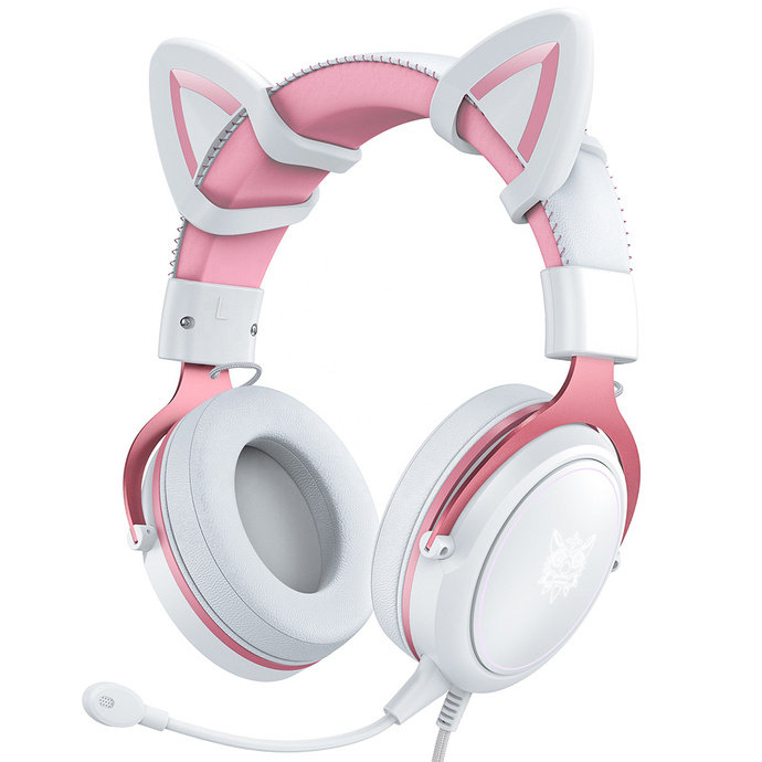 Słuchawki Gamingowe Onikuma X10 Kocie Uszy Usb Różowo-Białe