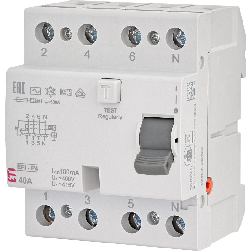 Wyłącznik różnicowoprądowy ETI Polam EFI-P4 002061622 3P+N 40A AC 0,1mA 10kA