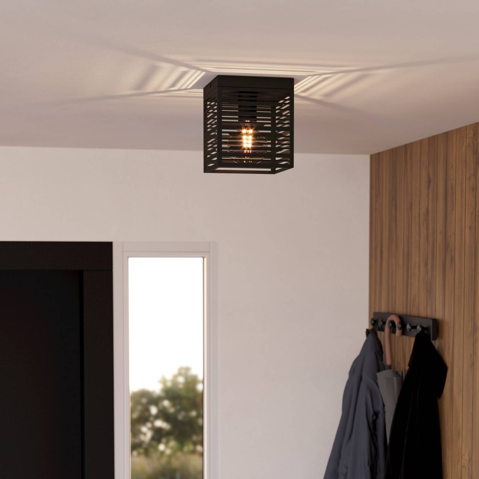 Lampa sufitowa Piedritas, czarny kwadratowy klosz