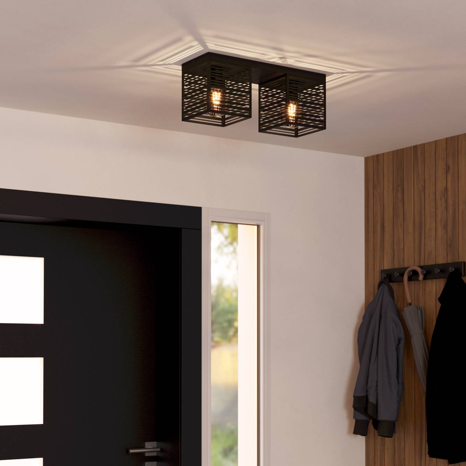 Lampa sufitowa Piedritas, dwa kwadratowe klosze