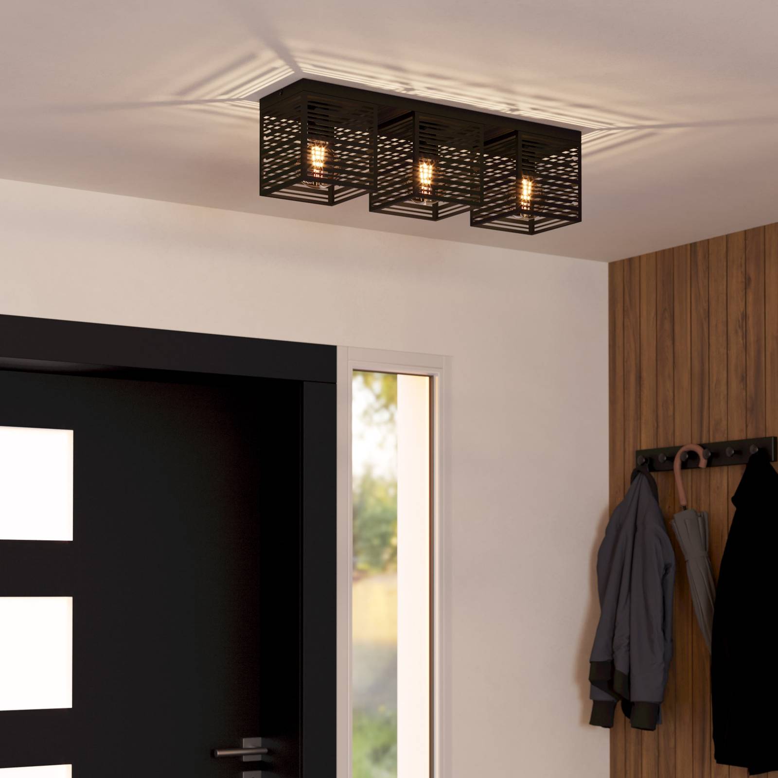 Lampa sufitowa Piedritas, trzy kwadratowe klosze