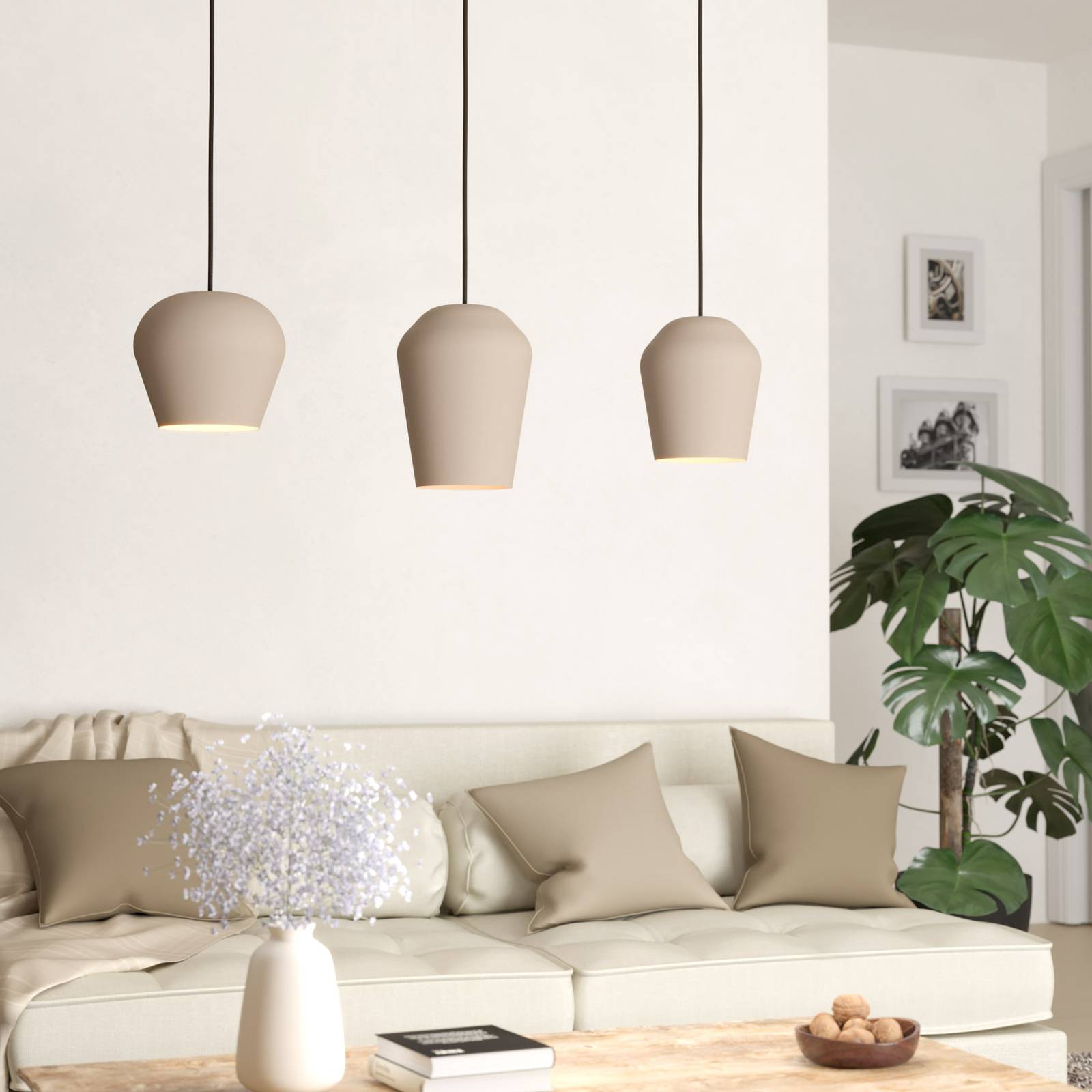 Żyrandol Cambaito, 3-punktowa, kolory piaskowe