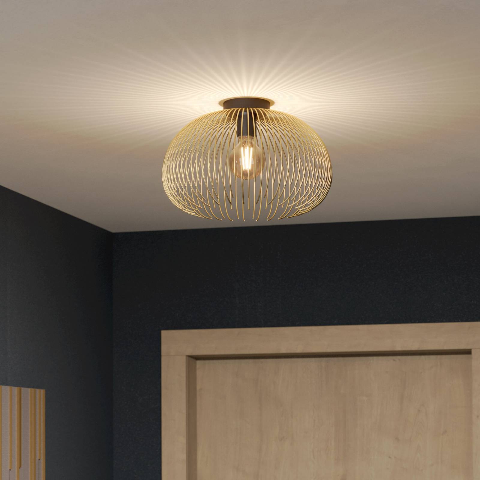 Lampa sufitowa Venezuela, klosz ze złotych prętów