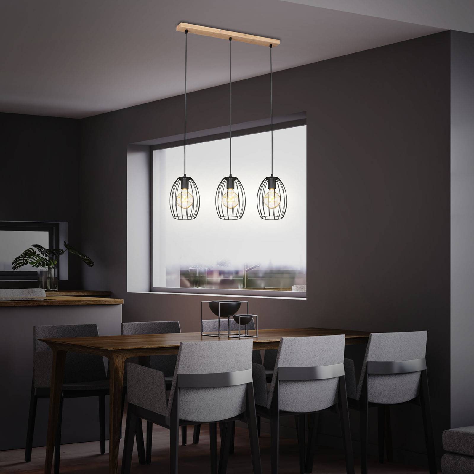 Żyrandol Waktu Vintage czarna/drewno, 3-pkt.