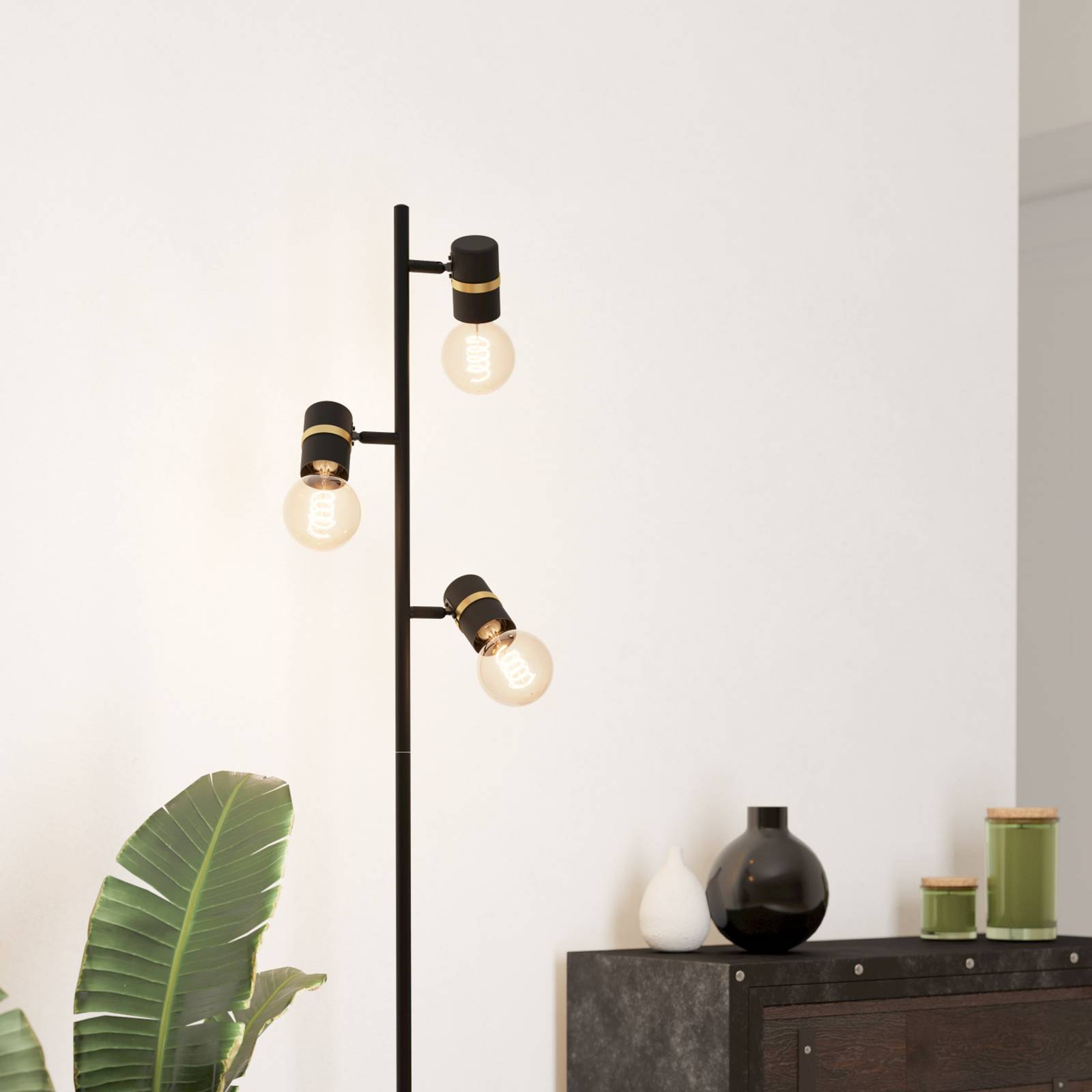 Lampa stojąca Lurone, czarna, 3-punktowa