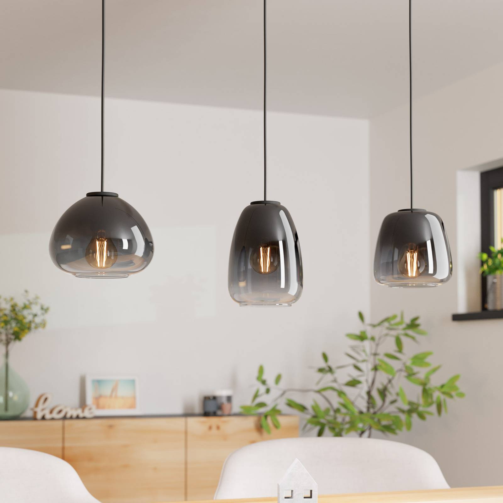 Lampa wisząca Aguilares, szary dym, 3-pkt. liniowa