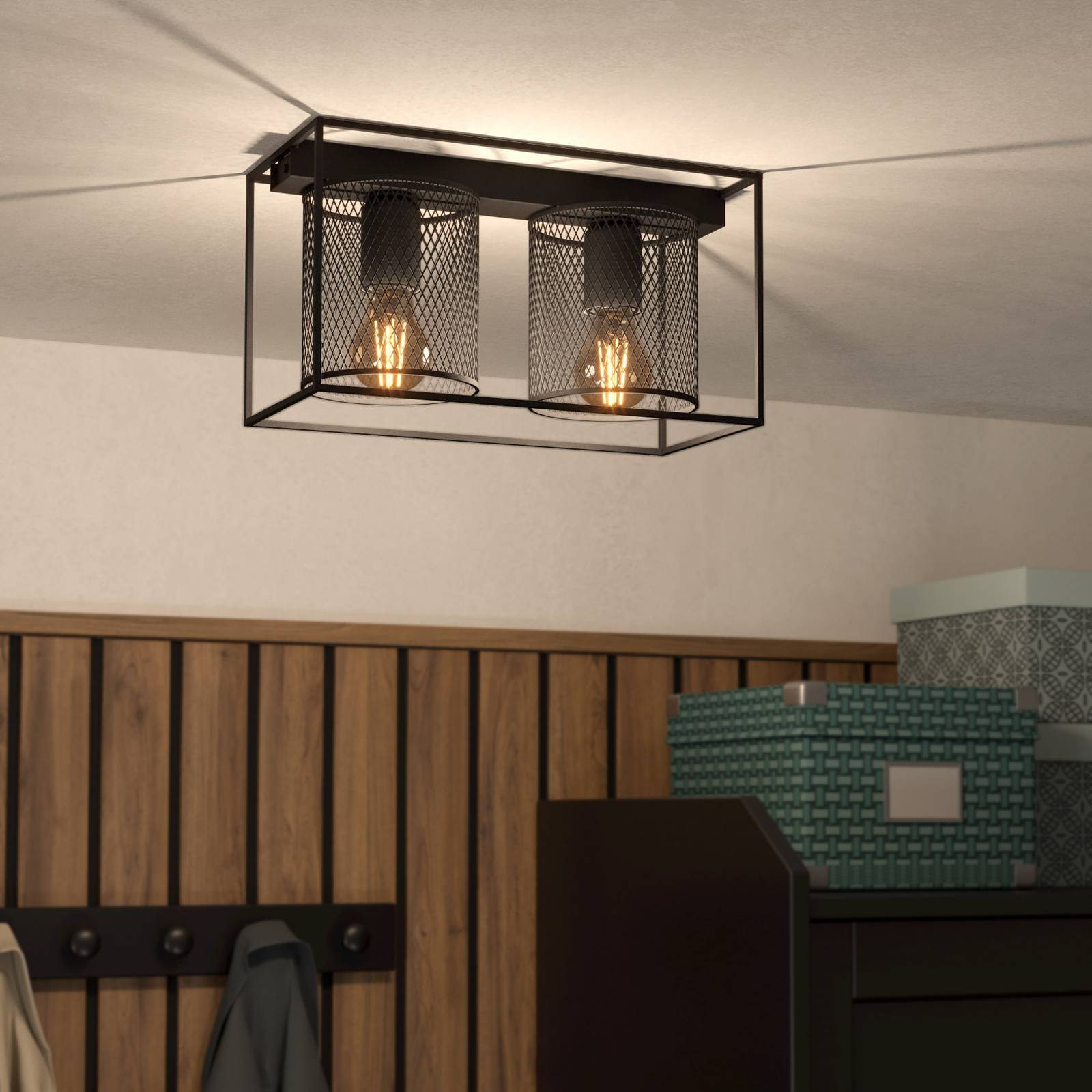 Lampa sufitowa Catterick, czarna, dwa klosze
