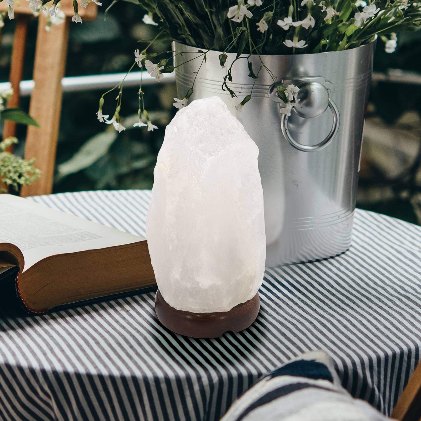 Lampa stołowa z kryształu soli Stone, biała