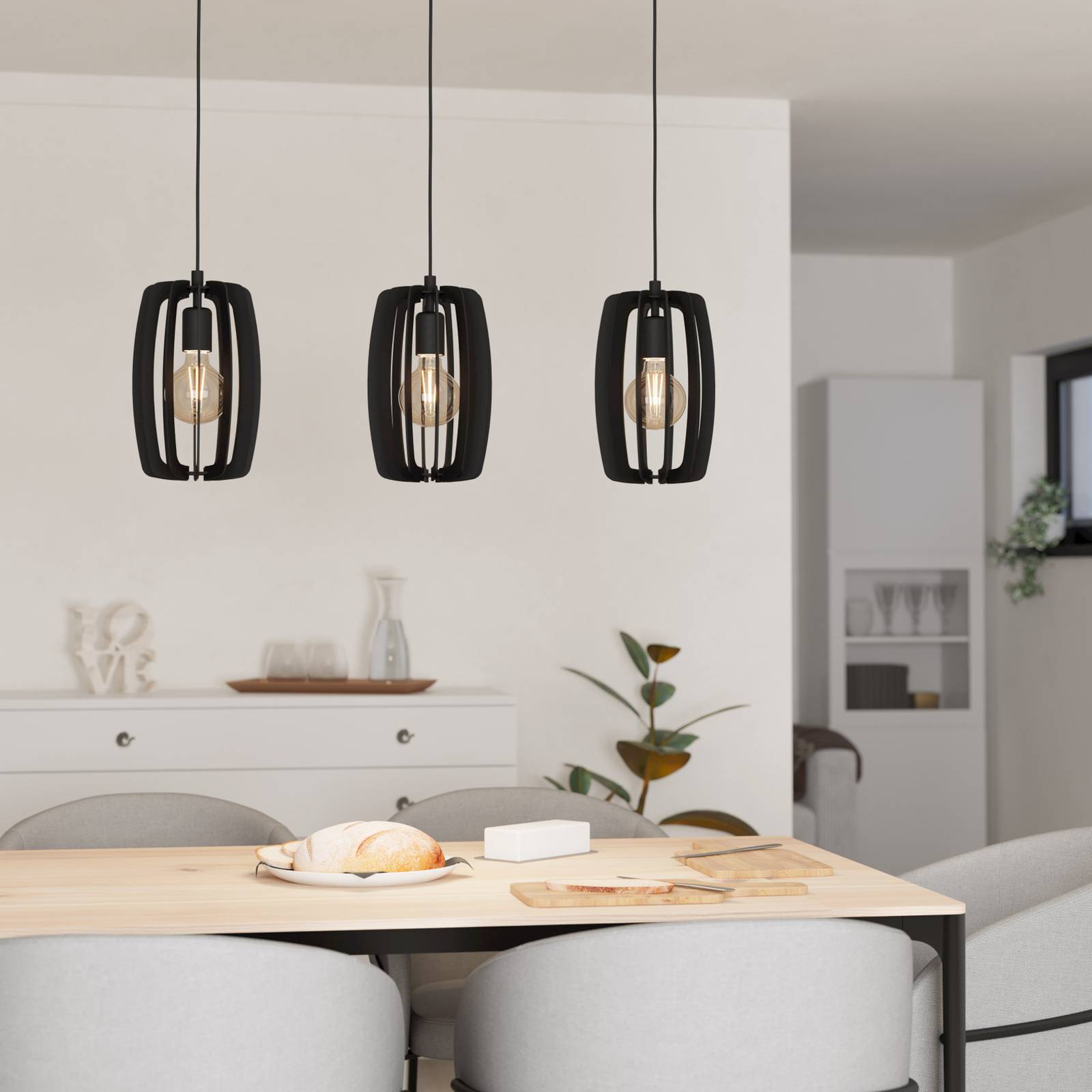 Żyrandol Bajazzara, trzy klatkowe klosze, czarny