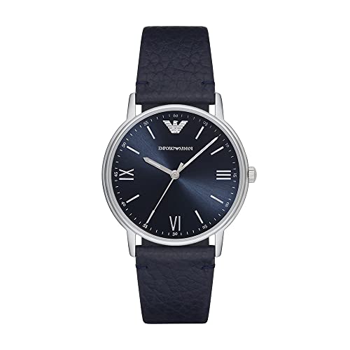 Emporio Armani Męski zegarek z trzema rękami, rozmiar koperty 41 mm, NIEBIESKI, Pasek