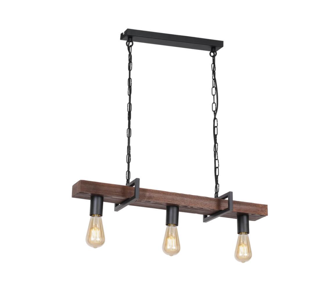 Klausen 103001 - Żyrandol na łańcuchu HARD 3xE27/11W/230V drewno/czarny