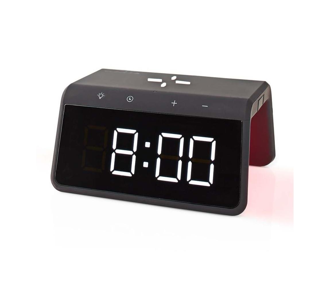 Nedis WCACQ30BK - Budzik z wyświetlaczem LCD i ładowarką bezprzewodową 15W/230V czarny