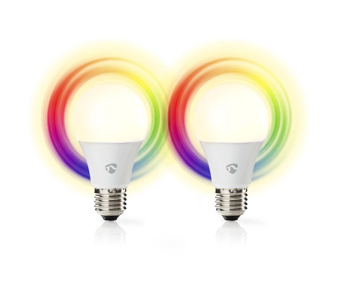 Nedis WIFILRC20E27 - ZESTAW 2xLED RGBW Ściemnialna żarówka E27/9W Wi-Fi 2700-6500K