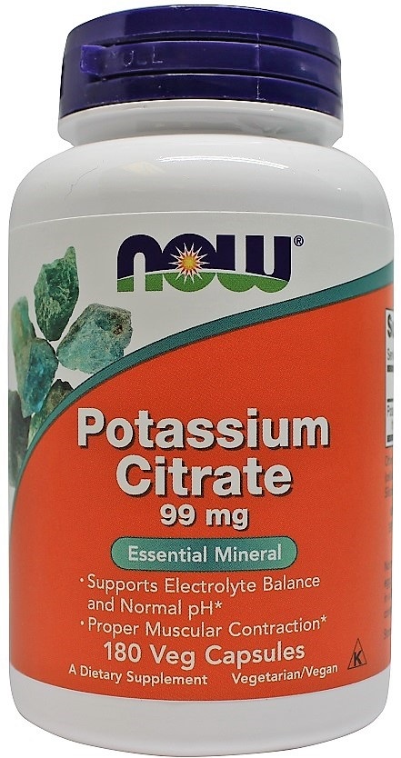 NOW Foods - Cytrynian Potasu, Potassium Citrate, 99 mg, 180 kapsułek
