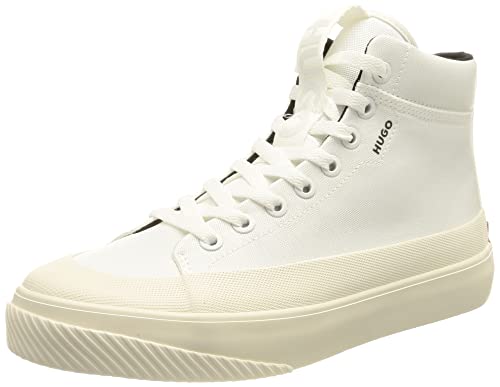 HUGO Damskie buty sportowe Dyer Hito Hightop z czerwoną naszywką z logo, rozmiar, White100, 38 EU