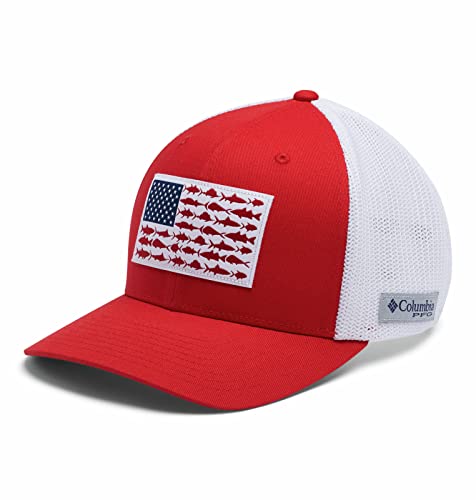 Columbia Unisex Pfg siatka ryba flaga czapka kulkowa, czerwona iskra/biała/ryba amerykańska, duża/XL