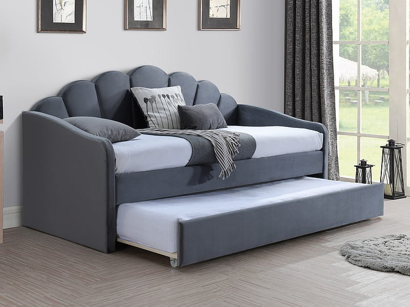 Łóżko Do Sypialni Bella Velvet 90X200 Szare Wysuwane Dwuosobowe