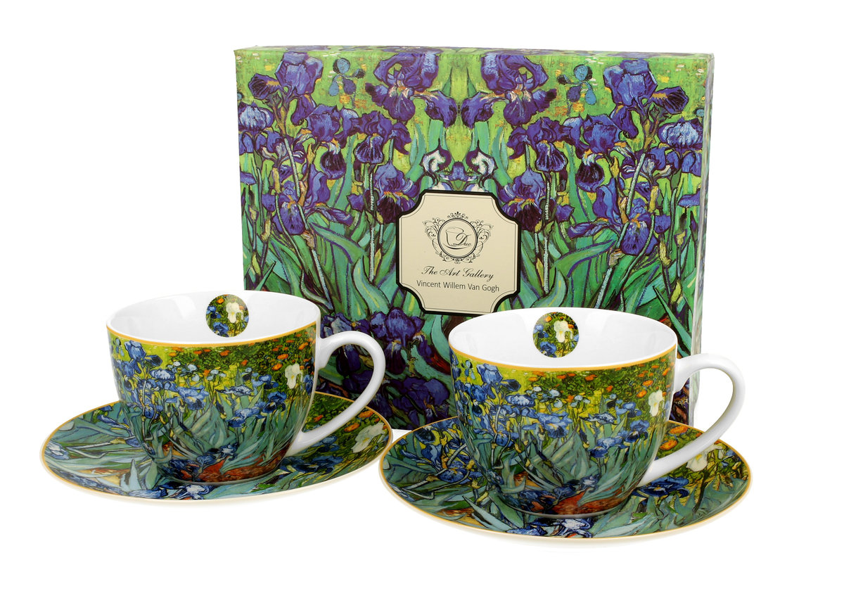 Filiżanki do  kawy i herbaty porcelanowe ze spodkami DUO Irises Vincent Van Gogh 280 ml 2 szt