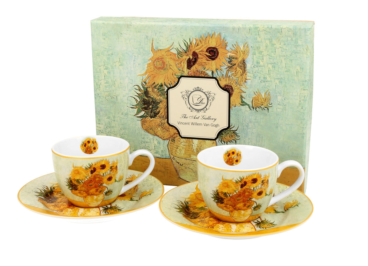 Filiżanki do espresso porcelanowe ze spodkami DUO Sunflowers Vincent Van Gogh 90 ml 2 szt