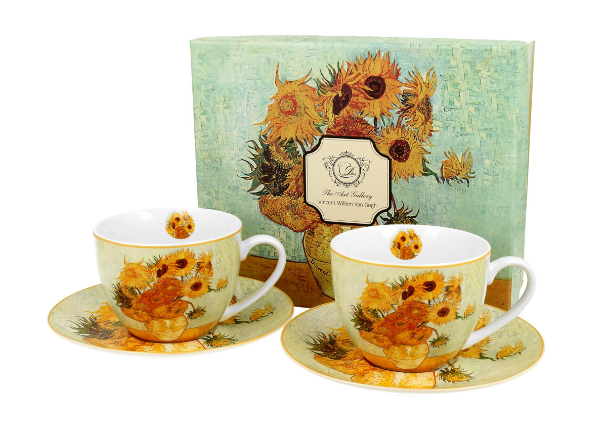 Filiżanki do  kawy i herbaty porcelanowe ze spodkami DUO Sunflowers Vincent Van Gogh 280 ml 2 szt