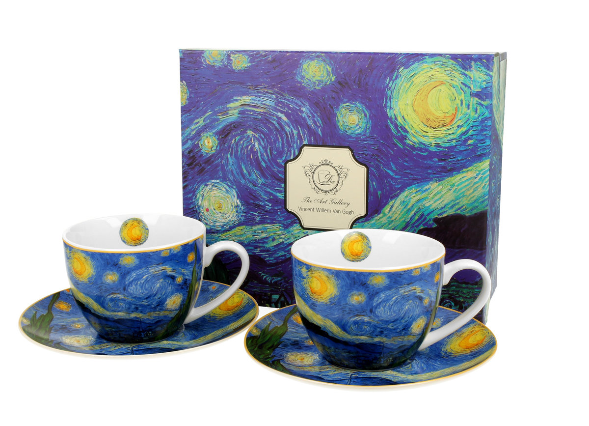 Filiżanki do  kawy i herbaty porcelanowe ze spodkami DUO Starry Night Vincent Van Gogh 280 ml 2 szt