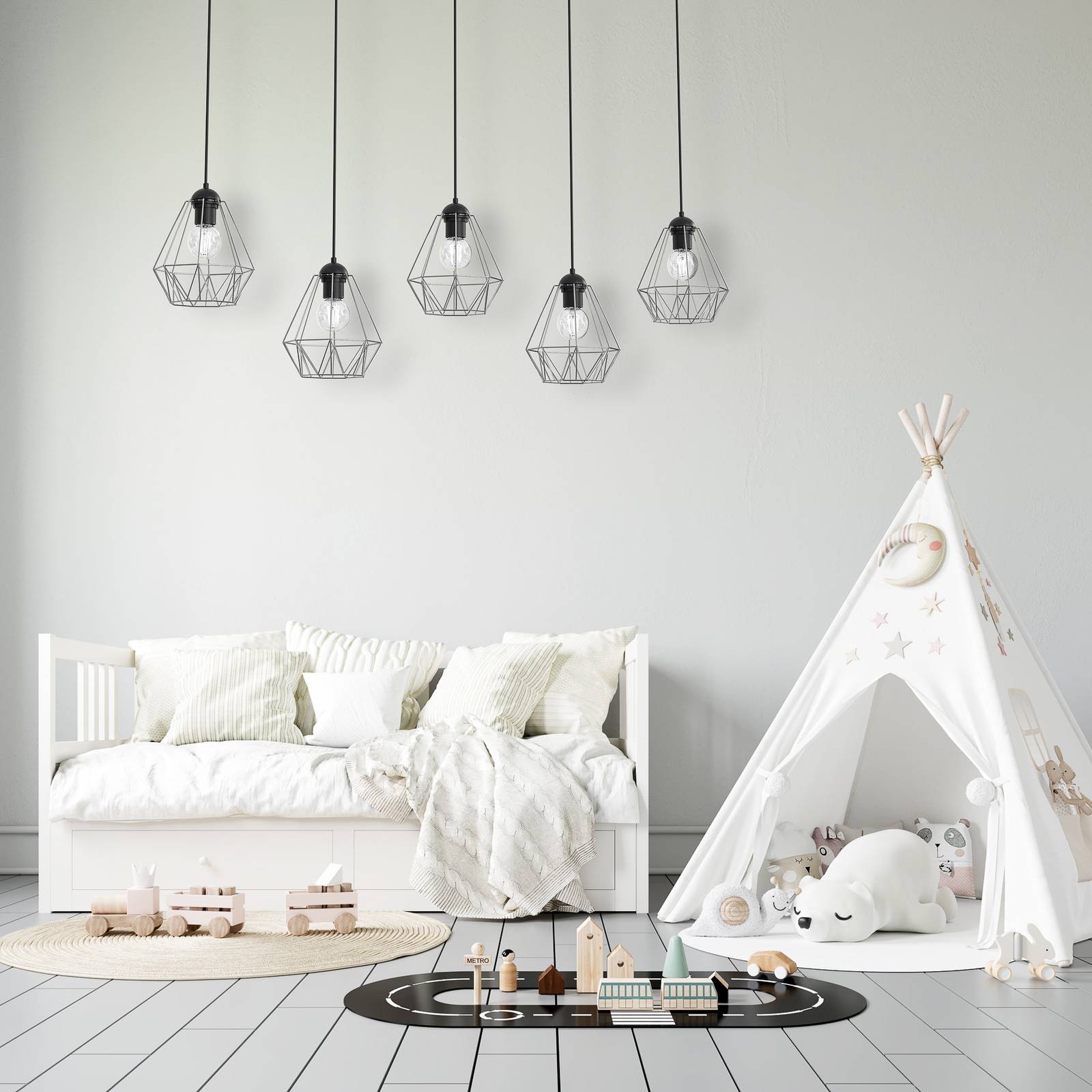 Żyrandol Jil, czarny/chrom, 5-pkt. liniowy