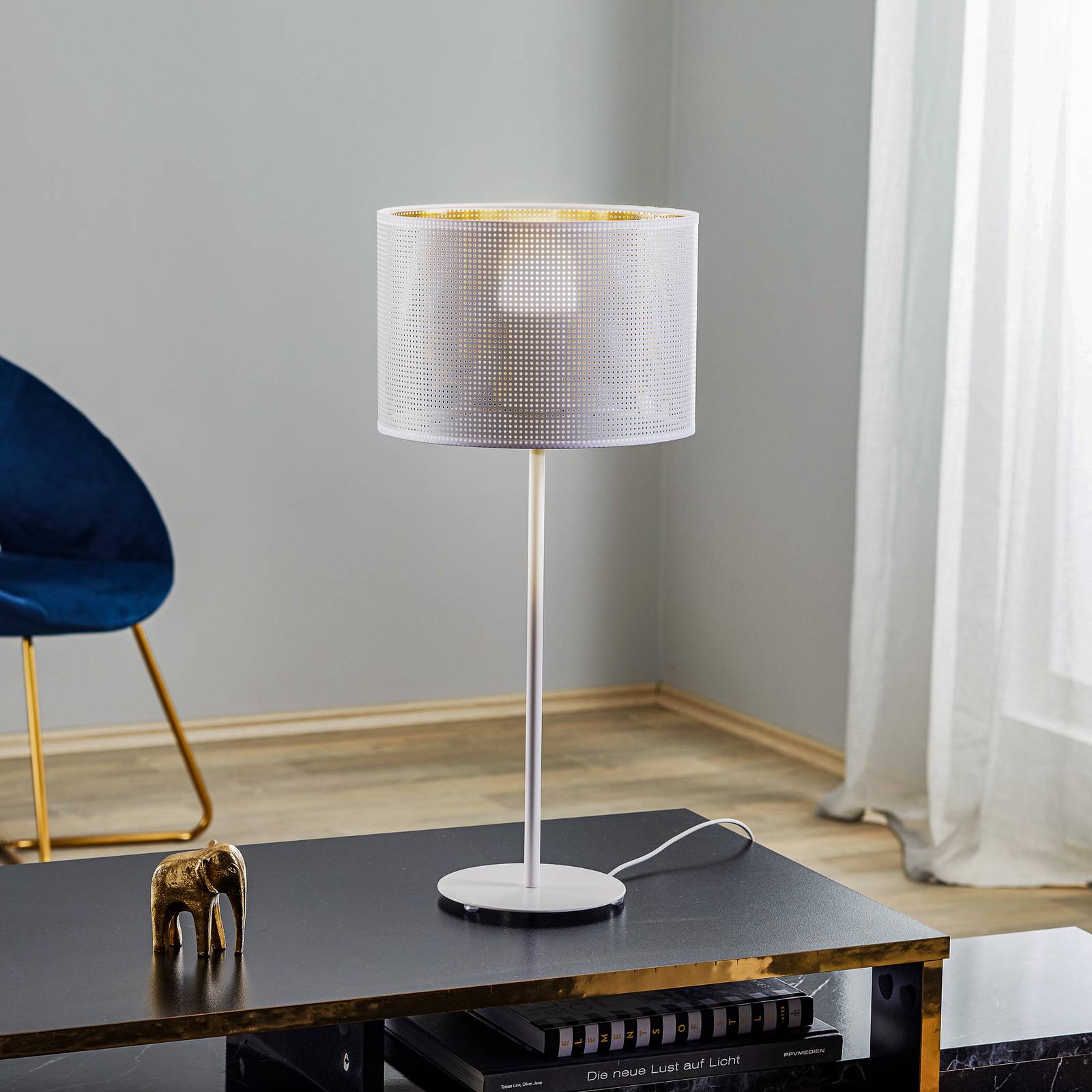 Lampa stołowa Jovin, wysokość 56cm, biała/złota