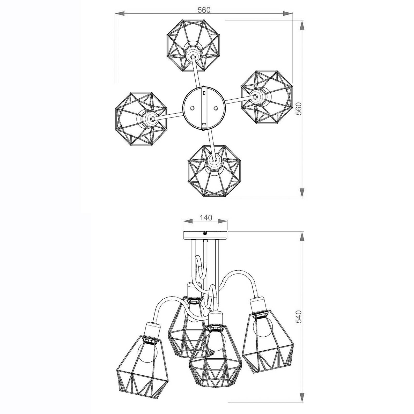 Lampa sufitowa Jin, czarna/ mosiądz, 4-punktowa