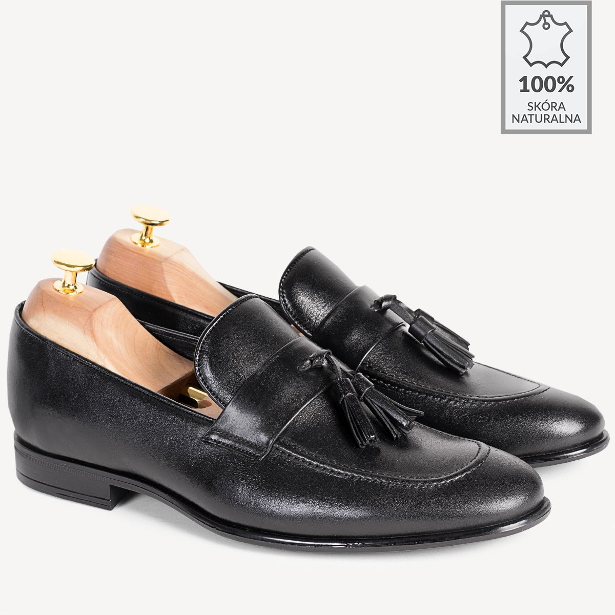 Loafersy ze skóry naturalnej z frędzlami Javier czarne - BRILU
