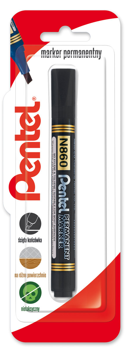 Pentel, Marker permanentny ze ściętą końcówką, N860, czarny kolor tuszu