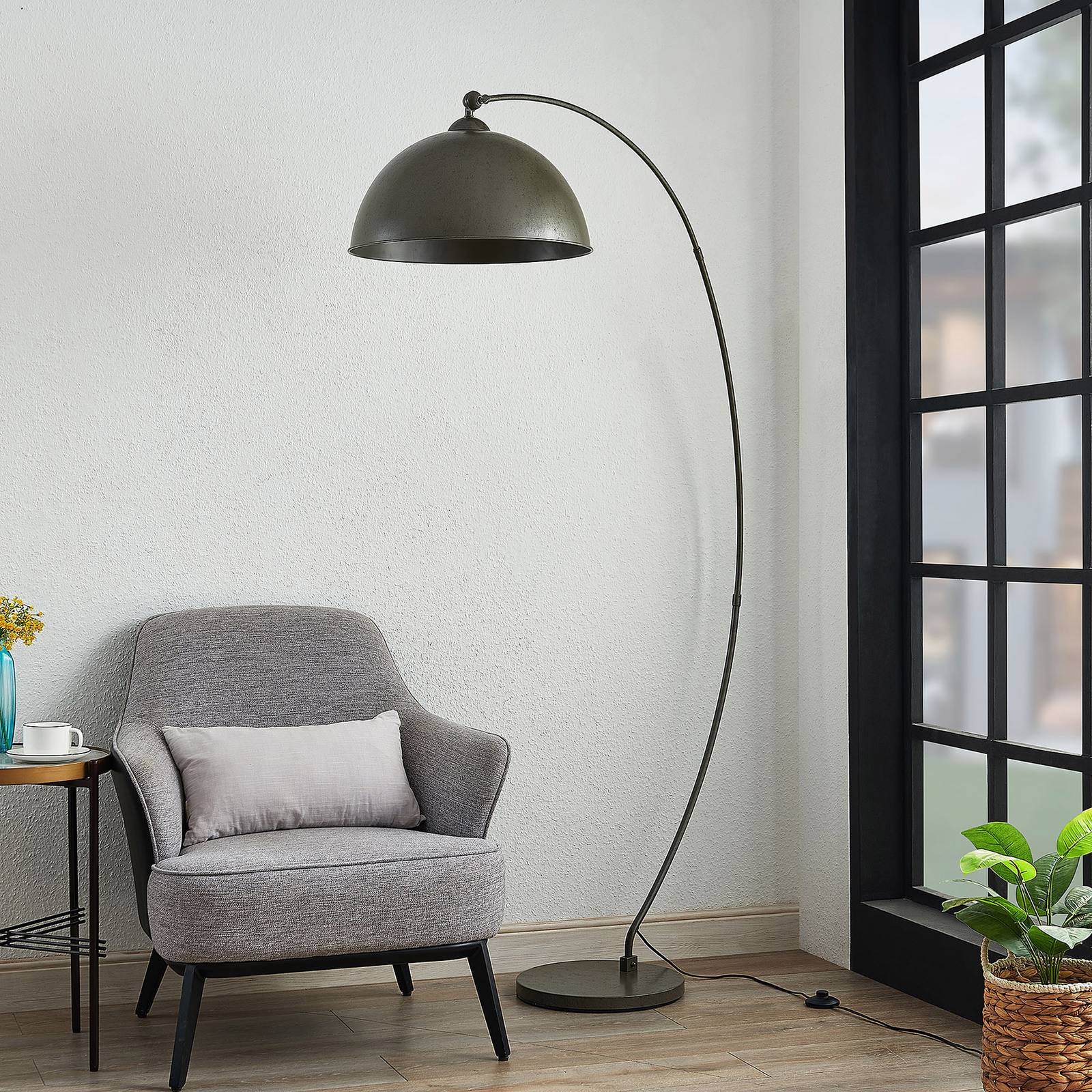 Lindby Jonera lampa łukowa, stal, ciemnoszara