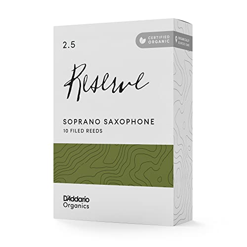 D'Addario Organiczny Rezerwat Sopranowy Stroiki Saksofon - stroiki Sax - Pierwsza i jedyna Organiczna trzcina - 2,5 Siła, 10 opakowań