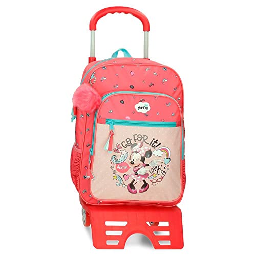 Disney Minnie Lovin Life plecak szkolny z wózkiem, wielokolorowy, 30 x 38 x 12 cm, mikrofibra, 13,68 l, kolorowy, plecak szkolny z walizką na kółkach, kolorowy, Plecak szkolny na kółkach