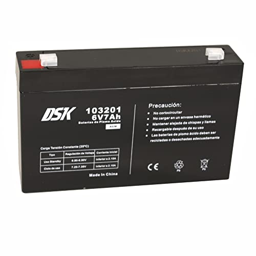 DSK - Akumulator ołowiowy AGM, uszczelniony, 6 V i 7 Ah. Idealny do alarmów domowych i przemysłowych, skuterów elektrycznych, zabawek elektrycznych, ogrodzeń, wag, czarny