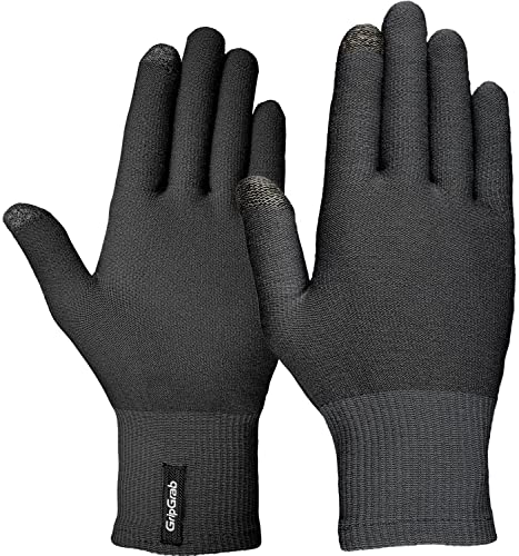 GripGrab Liner cienkie rękawiczki rowerowe Merino z ekranem dotykowym na zimę unisex-dla dorosłych, czarne, XL/XXL
