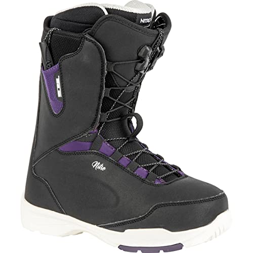 Nitro Damskie snowboardowe Scala TLS '23 All Mountain Freeride Freestyle system szybkiego sznurowania łódź snowboardowa, Black-Purple, MP 27,0 // EU 41 1/3 // US 9,5