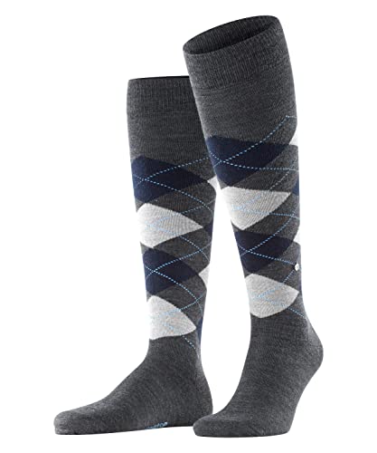 BURLINGTON Męskie Edynburg podkolanówki wełna czarna więcej kolorów cienkie ciepłe kolorowe długie skarpety na zimę klasyczny wzór Argyle do swobodnego wyglądu lub pracy 1 para