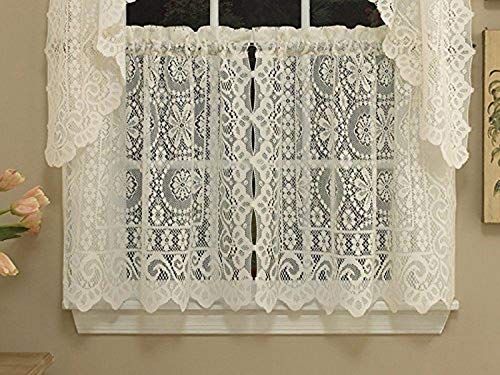 Sweet Home Collection Kwiatowa ciężka koronkowa zasłona kuchenna, kremowa, 91 cm poziom