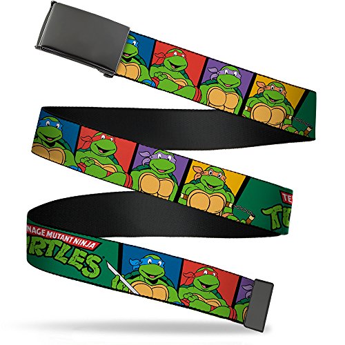 Nickelodeon Uniseks pasek z klamrą dla dorosłych żółwie ninja 3,2 cm, klasyczny Tmnt Group Pose3/Tmnt Logo zielone/wielokolorowe, 3 cm szerokości - pasuje do rozmiaru spodni do 102 cm