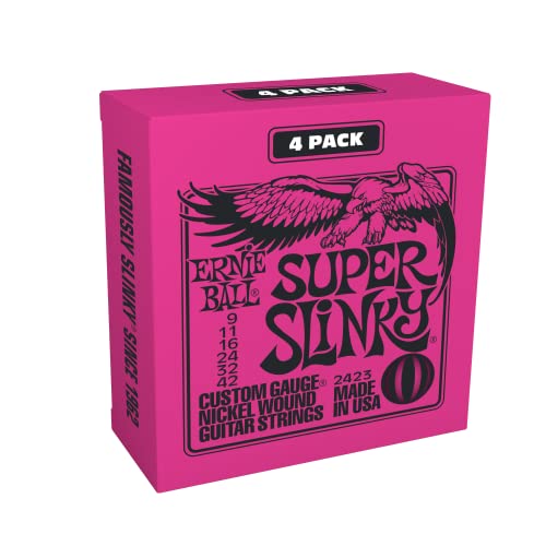 Ernie Ball Super Slinky Nickel Wound Electric Guitar Strings 4-Pack - 9-42 Gauge
