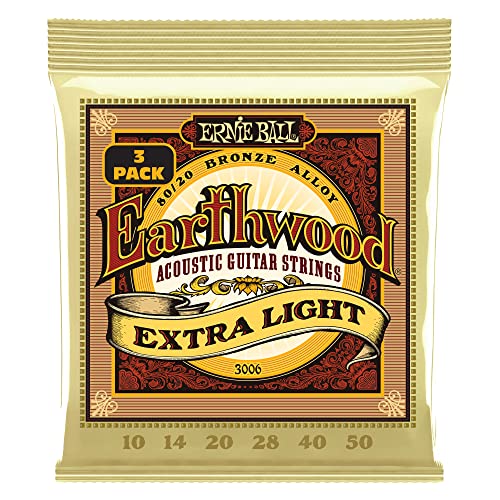 Ernie Ball Earthwood Extra Light 80/20 Bronze Acoustic Guitar Strings 3 Pack - 10-50 Gauge