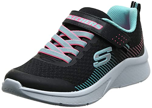 Skechers Dziewczęce sneakersy Microspec, Black Mesh Aqua Neon Pink Trim, 31 EU